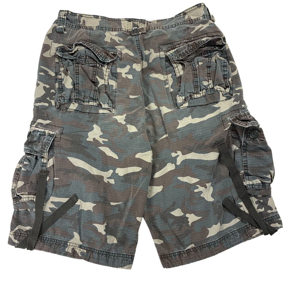 Y2K Cargo Shorts Mens 36 Green Camo Ripstop Utility Vintage LA GATE